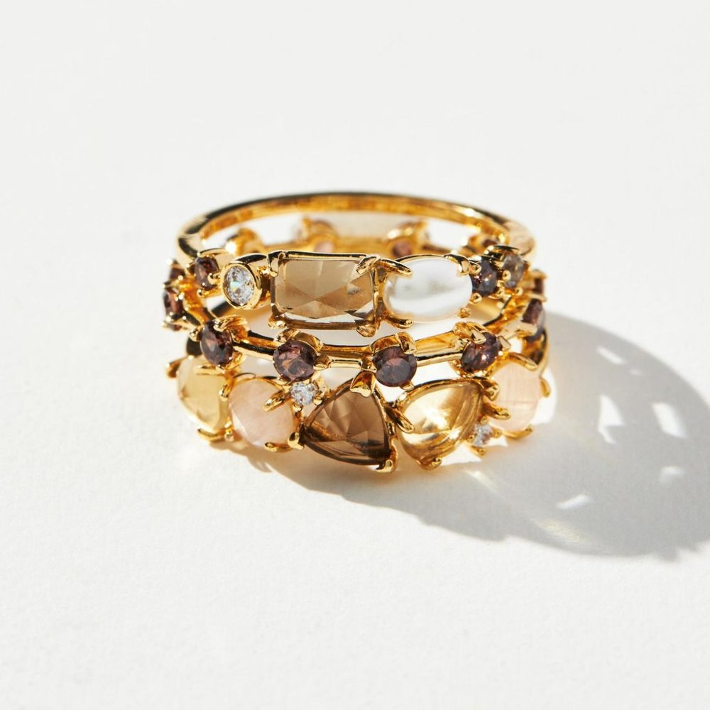 Anthropologie JUNE Stacked Birthstone Ring Set - Size 7